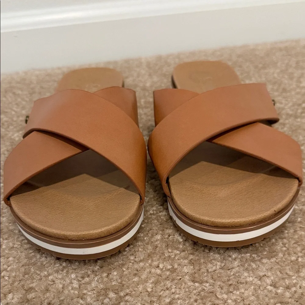 Catherine Malandrino Cognac Tan Cross-Strap Slide Sandals Size 6.5- NWOT - Picture 5 of 9